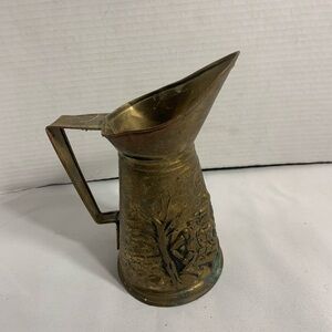 Antique-Style Embossed Brass Pitcher - Gold Tone